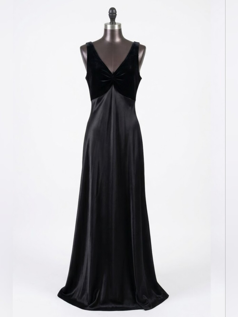 VTG Timing USA Black Velvet Satin Formal Maxi Dress V-Neck Gothic 90s Gown